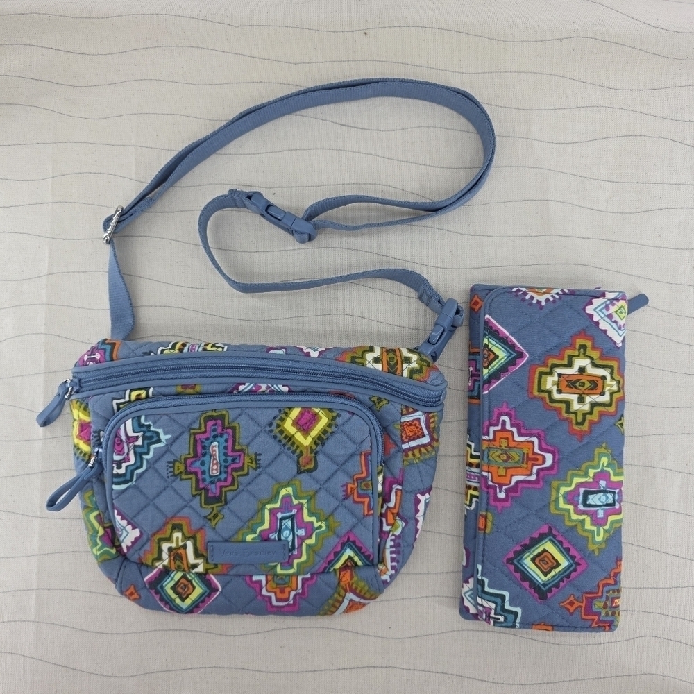 Vera Bradley Womems Crossbody Hip Pack & Wallet Blue Painted Medallons Bag Purse